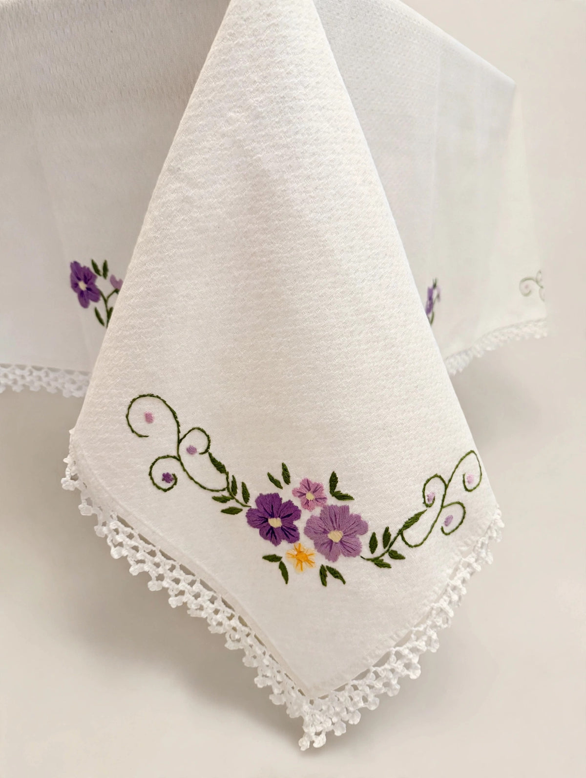Handmade Embroidered Cotton Tablecloth – 45 Inch Square