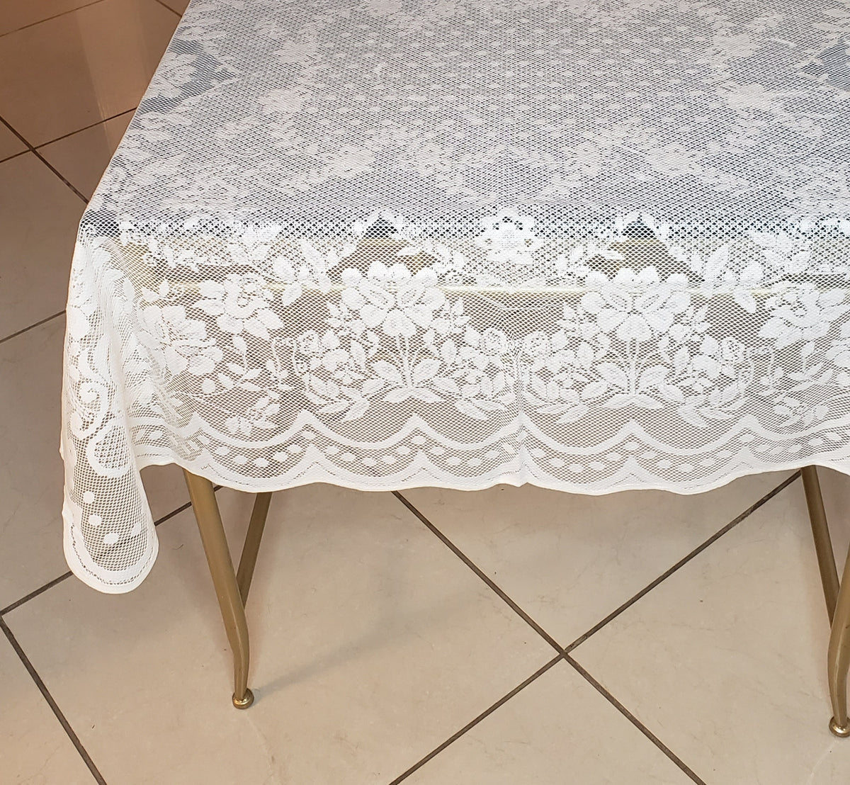 Veneza 40" Square Lace Tablecloth / table topper. Color options- White or cream