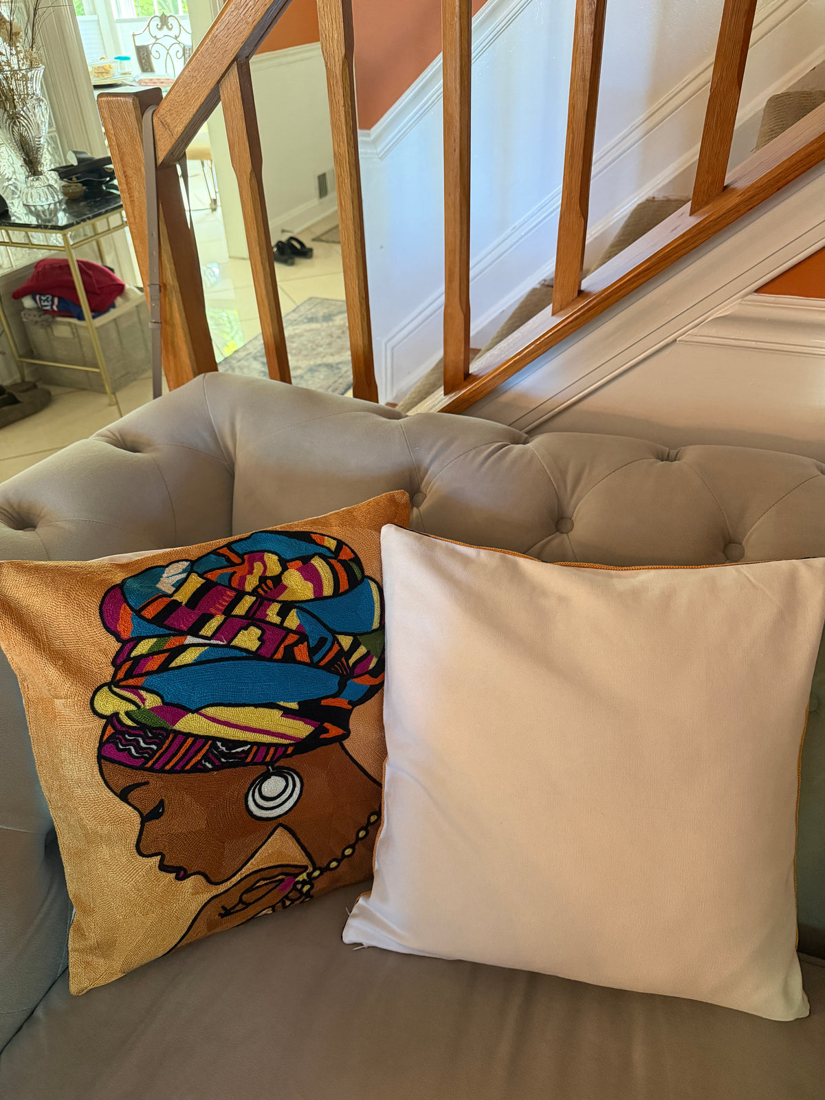 Embroidered Cushion Covers – Set of 2, Three Portrait Styles 17x17 inches.