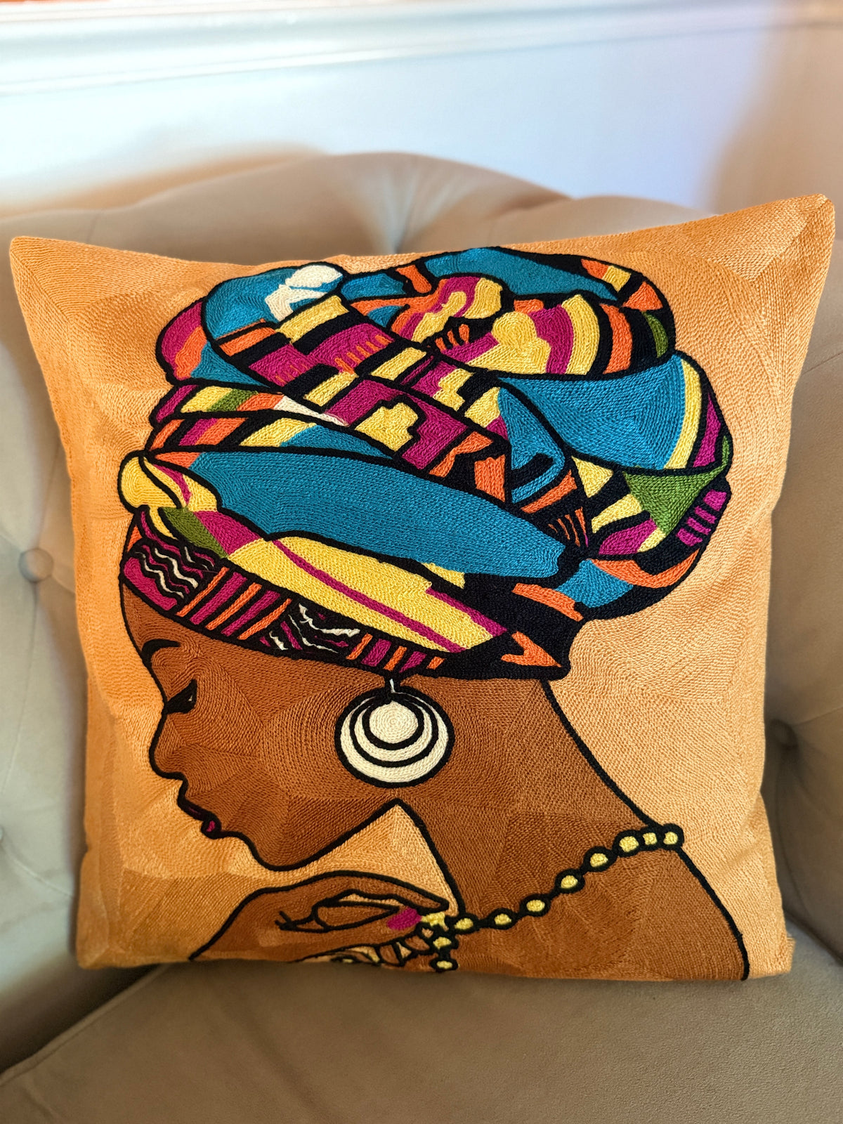 Embroidered Cushion Covers – Set of 2, Three Portrait Styles 17x17 inches.