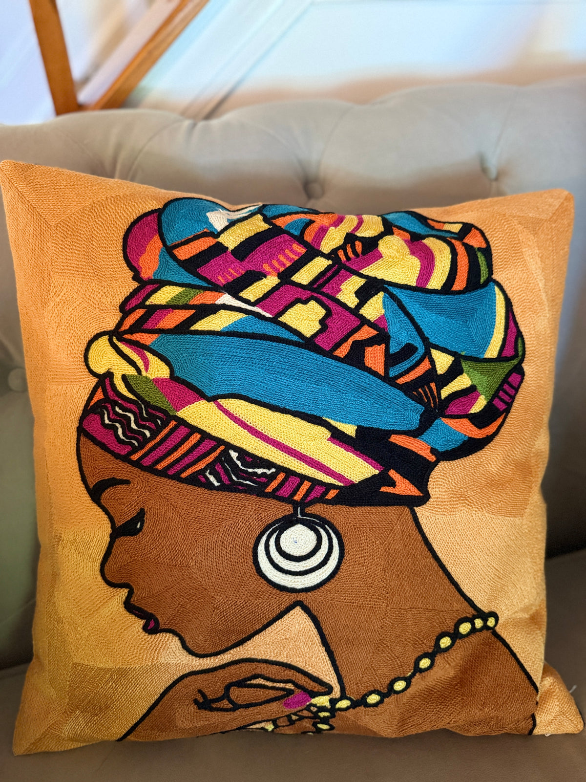 Embroidered Cushion Covers – Set of 2, Three Portrait Styles 17x17 inches.