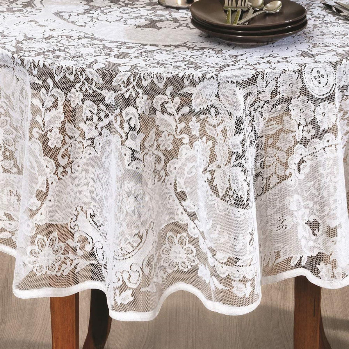 60-Inch Round Lace Tablecloth – Vintage Floral Design