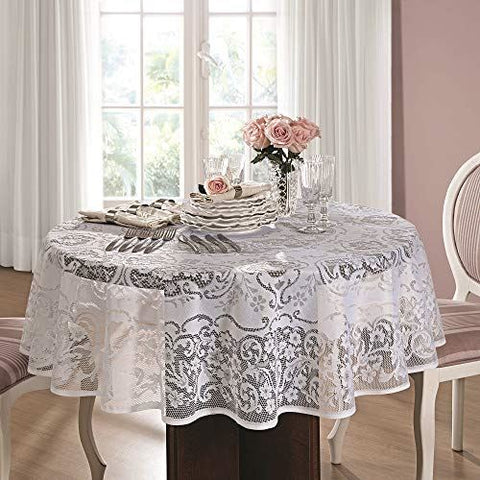 AdonisUSA 62 Inch Round White Lace Tablecloth. - for 4 People Table Seating.