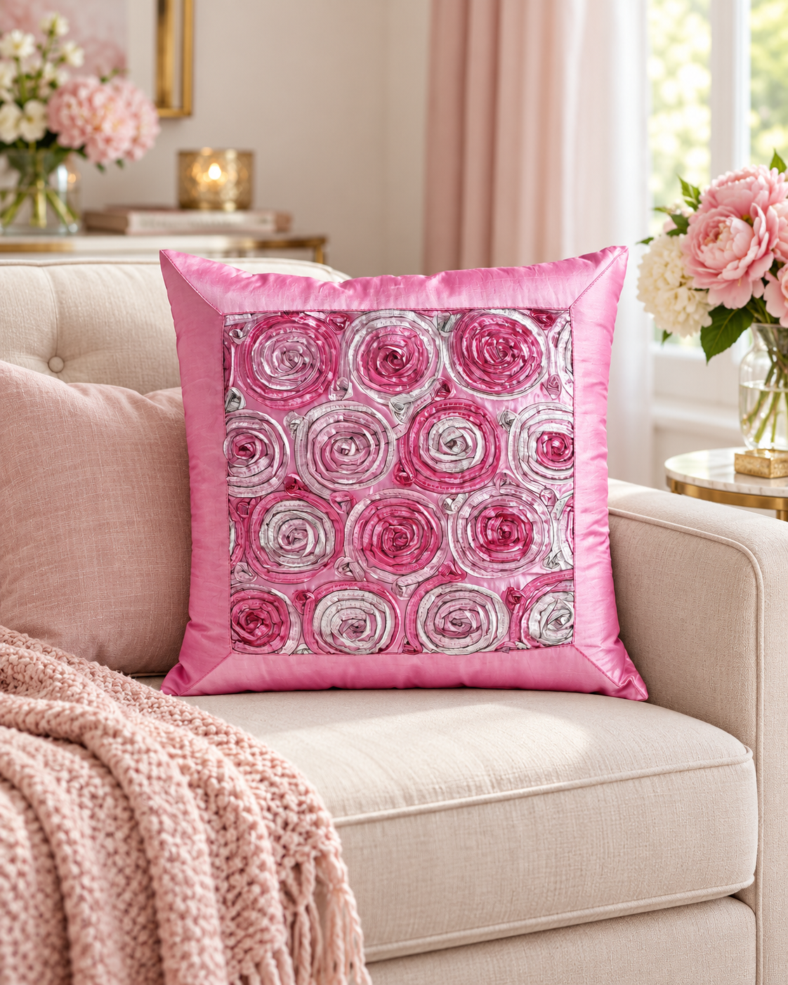 Rose Cushion Covers, 3 D. 16 × 16 Inches, Set of 2 matching ones