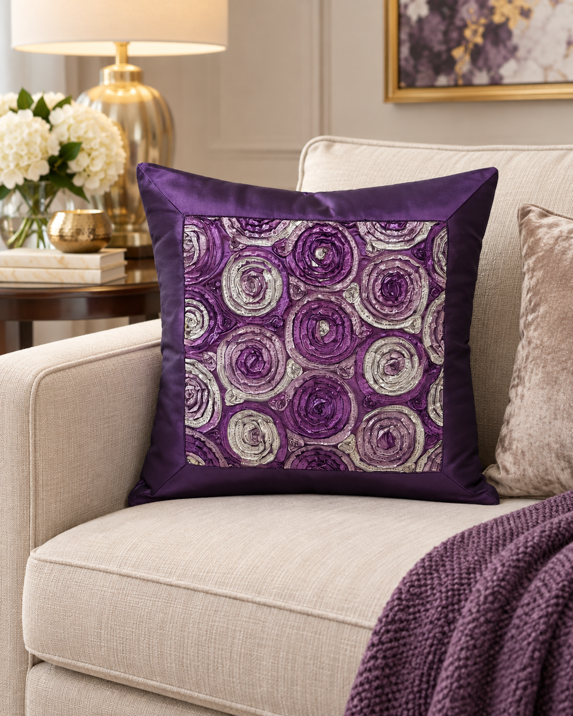 Rose Cushion Covers, 3 D. 16 × 16 Inches, Set of 2 matching ones