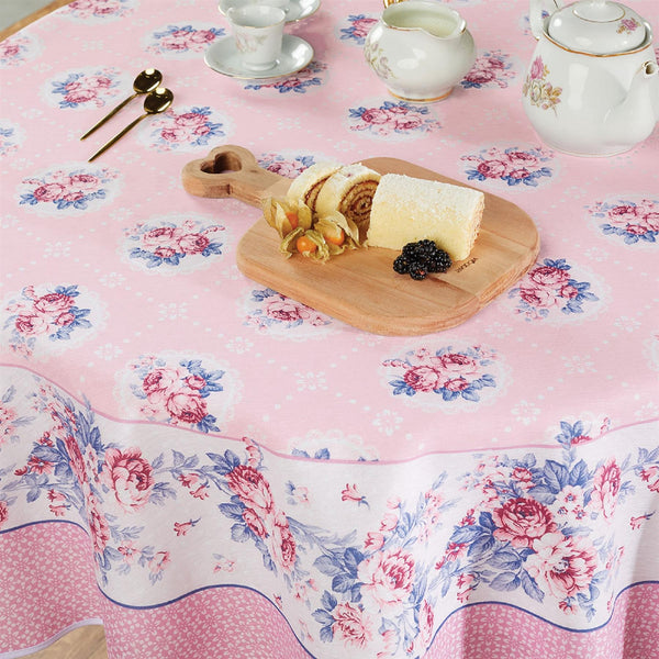 Pink Tablecloth with printed design of Pink Roses 60" Round or Rectangle- tea party tablecloth