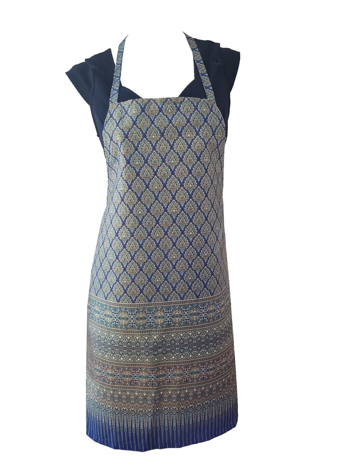 Apron Thai Benjarong Style Printed Design in Bright Colors with floral motif