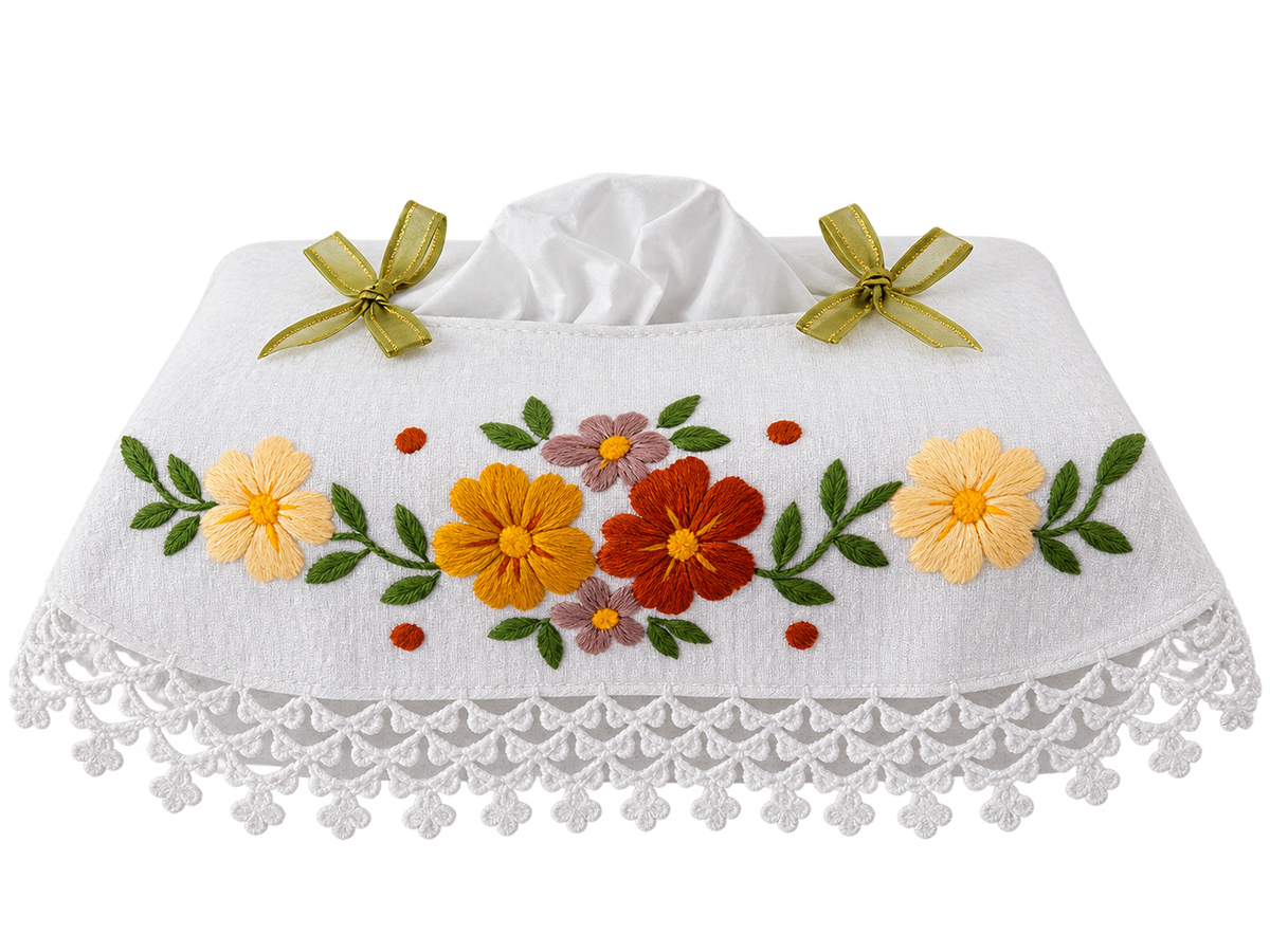 AdonisUSA Blue and Pink Garden embroidered tissue box cover hero image