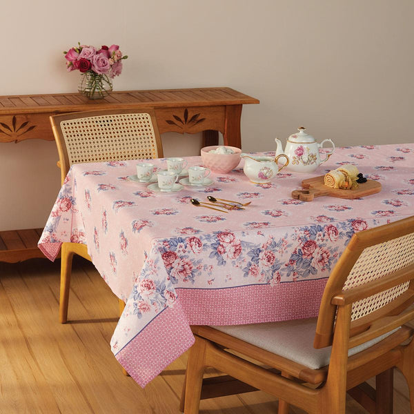 Pink Tablecloth with printed design of Pink Roses 60" Round or Rectangle- tea party tablecloth