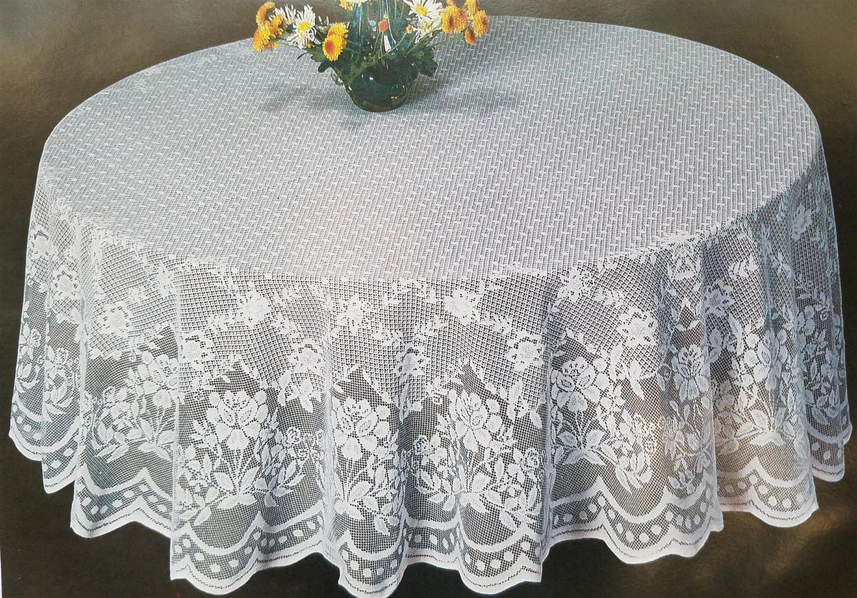 Elegant 70-inch round lace tablecloth with vintage floral pattern. Perfect for weddings, parties & special events. Shop AdonisUSA.