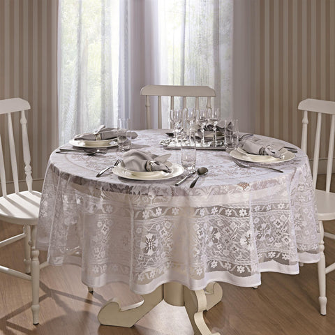 AdonisUSA 70 inch Round White Lace Tablecloth for Seating of About 4-6 People