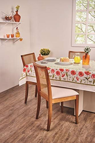 AdonisUSA Red Tulips and Poppy Flowers on White Printed Tablecloth. Perfect to Brighten up The Room. for Spring Decor, Dining Room, Kitchen (Rectangle 55x83 inches ~ 140x210 cm)