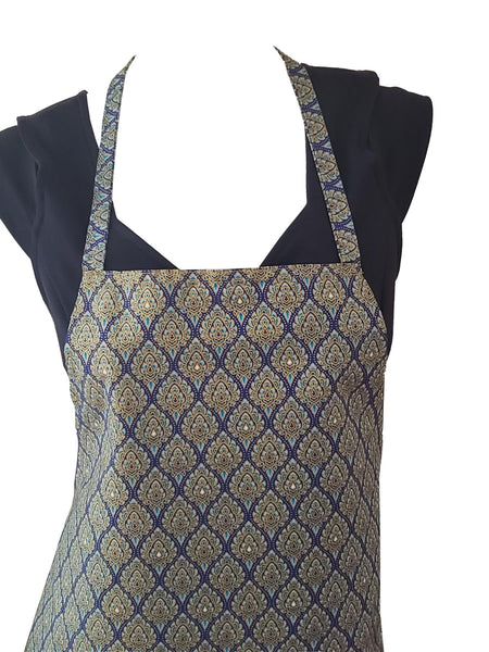 Apron Thai Benjarong Style Printed Design in Bright Colors with floral motif