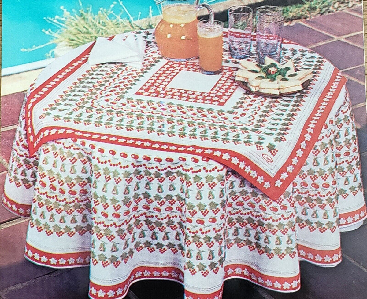 Orange and white Tablecloth 61" Round and a macthing 29.5"x29.5" Square overlay 2 pc. set.