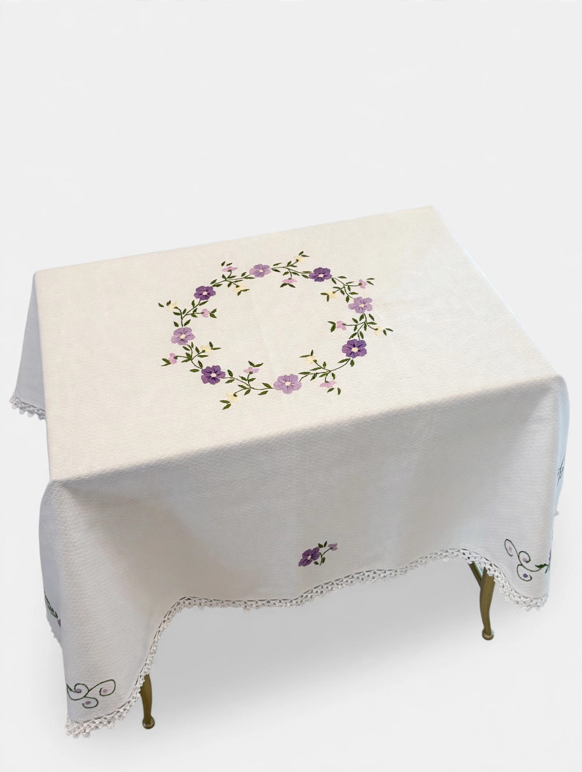 Handmade Embroidered Cotton Tablecloth – 45 Inch Square