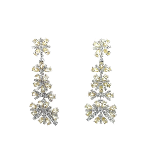 925 Silver White Rhodium Yellow Zircon Earrings
