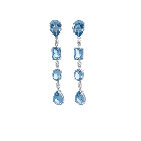 925 Silver White Rhodium Blue Zircon Earrings