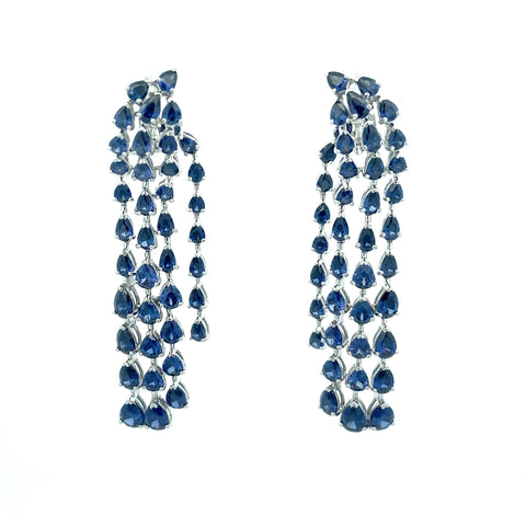 925 Silver White Rhodium Blue Zircon Earrings