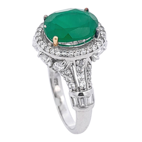 925 Silver White Rhodium Green Zircon & White Zircon Ring