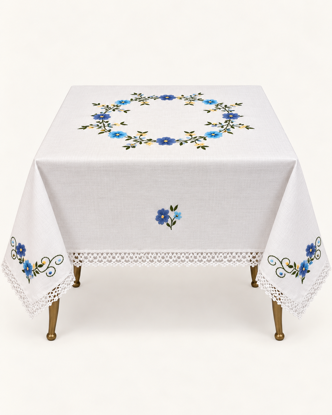Handmade Embroidered Cotton Tablecloth – 45 Inch Square