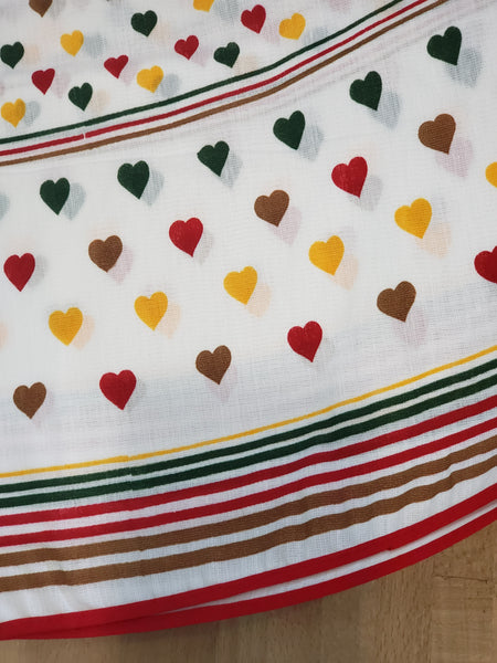 61" Round white tablecloth with printed sweet hearts decor summer- kitchen table[Hearts-bright red/green/yellow]