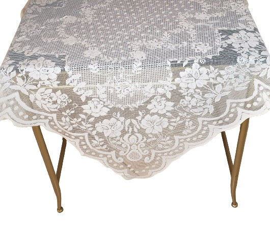 Veneza 40" Square Lace Tablecloth / table topper. Color options- White or cream