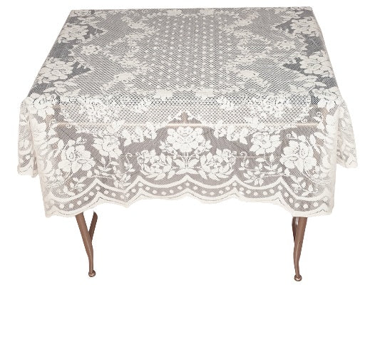 Veneza 40" Square Lace Tablecloth / table topper. Color options- White or cream