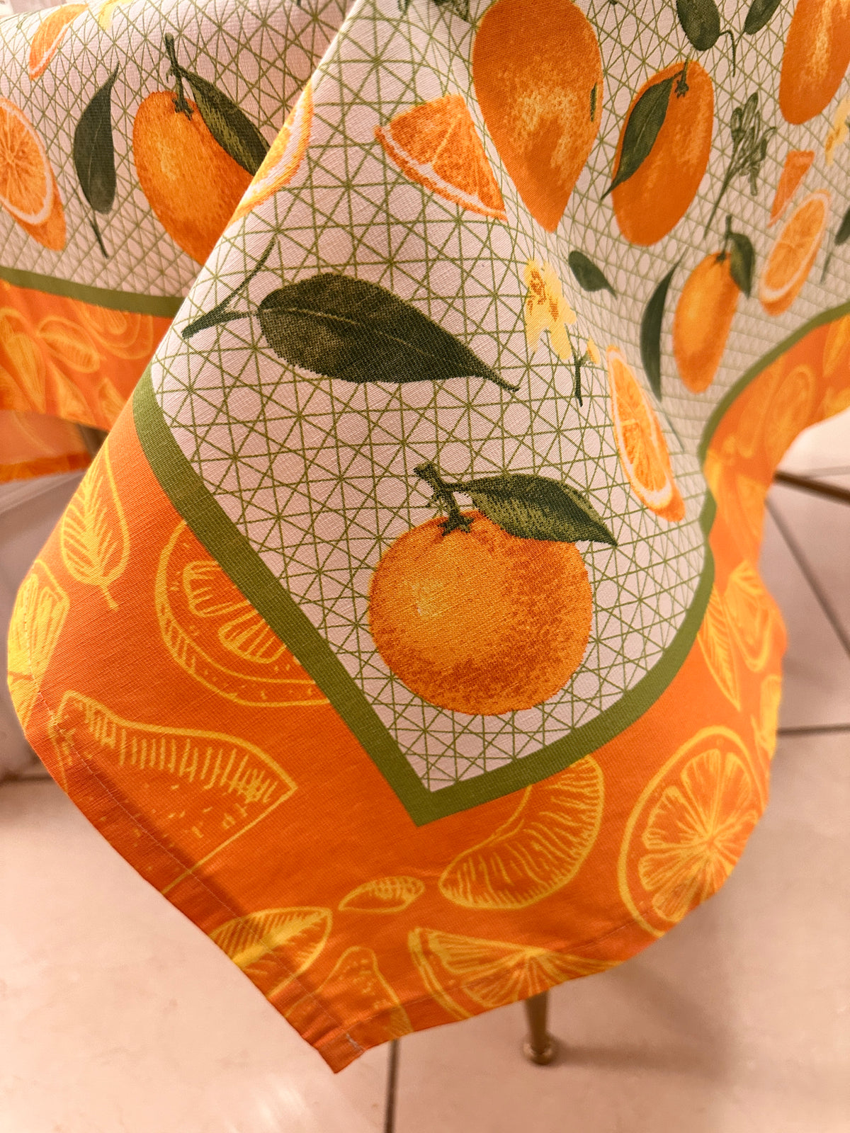 Square Table Topper with Citrus-Oranges and Lemon print. 40"x40" Square