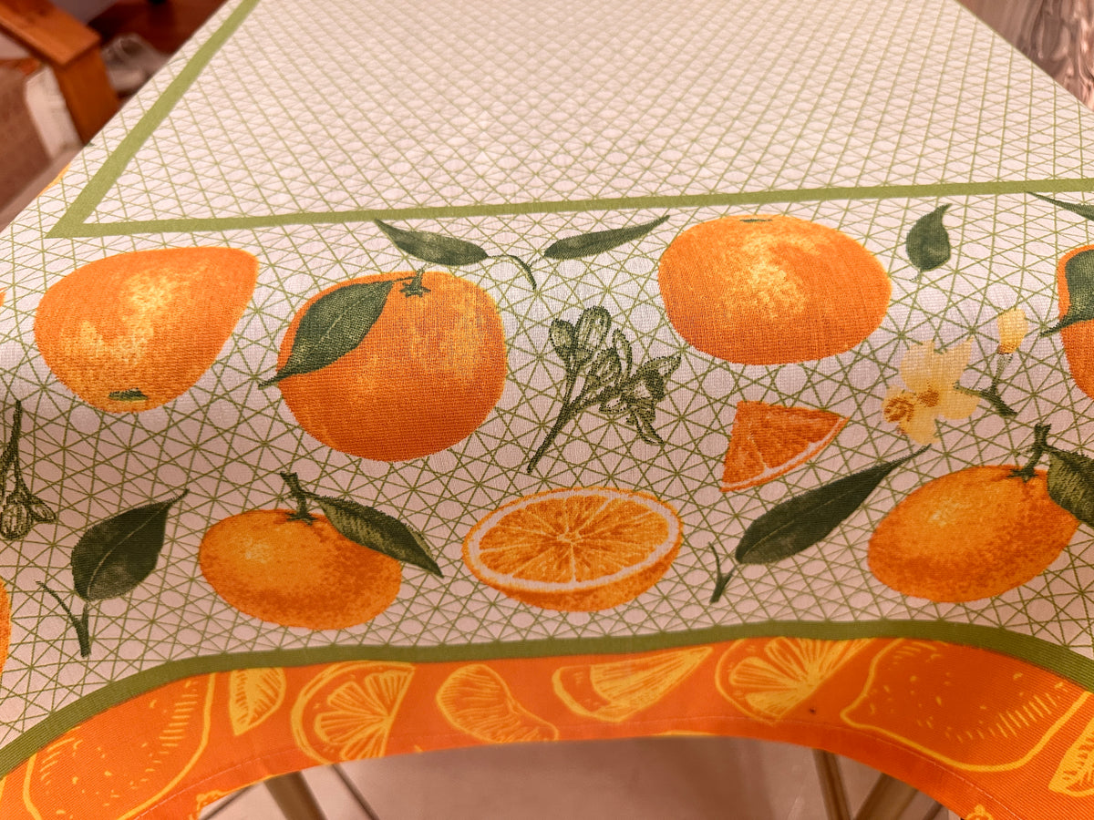 Square Table Topper with Citrus-Oranges and Lemon print. 40"x40" Square