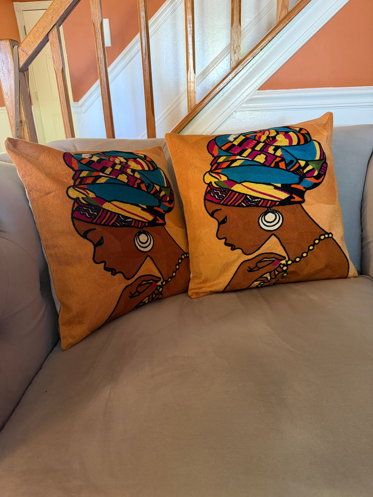 Embroidered Cushion Covers – Set of 2, Three Portrait Styles 17x17 inches.