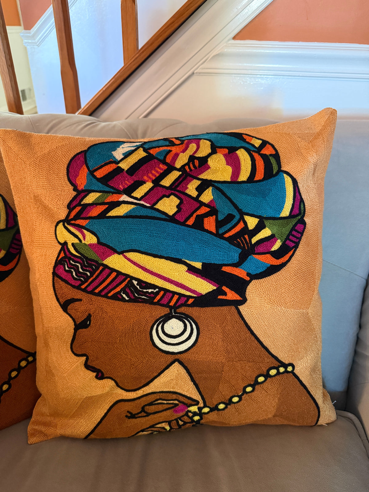 Embroidered Cushion Covers – Set of 2, Three Portrait Styles 17x17 inches.