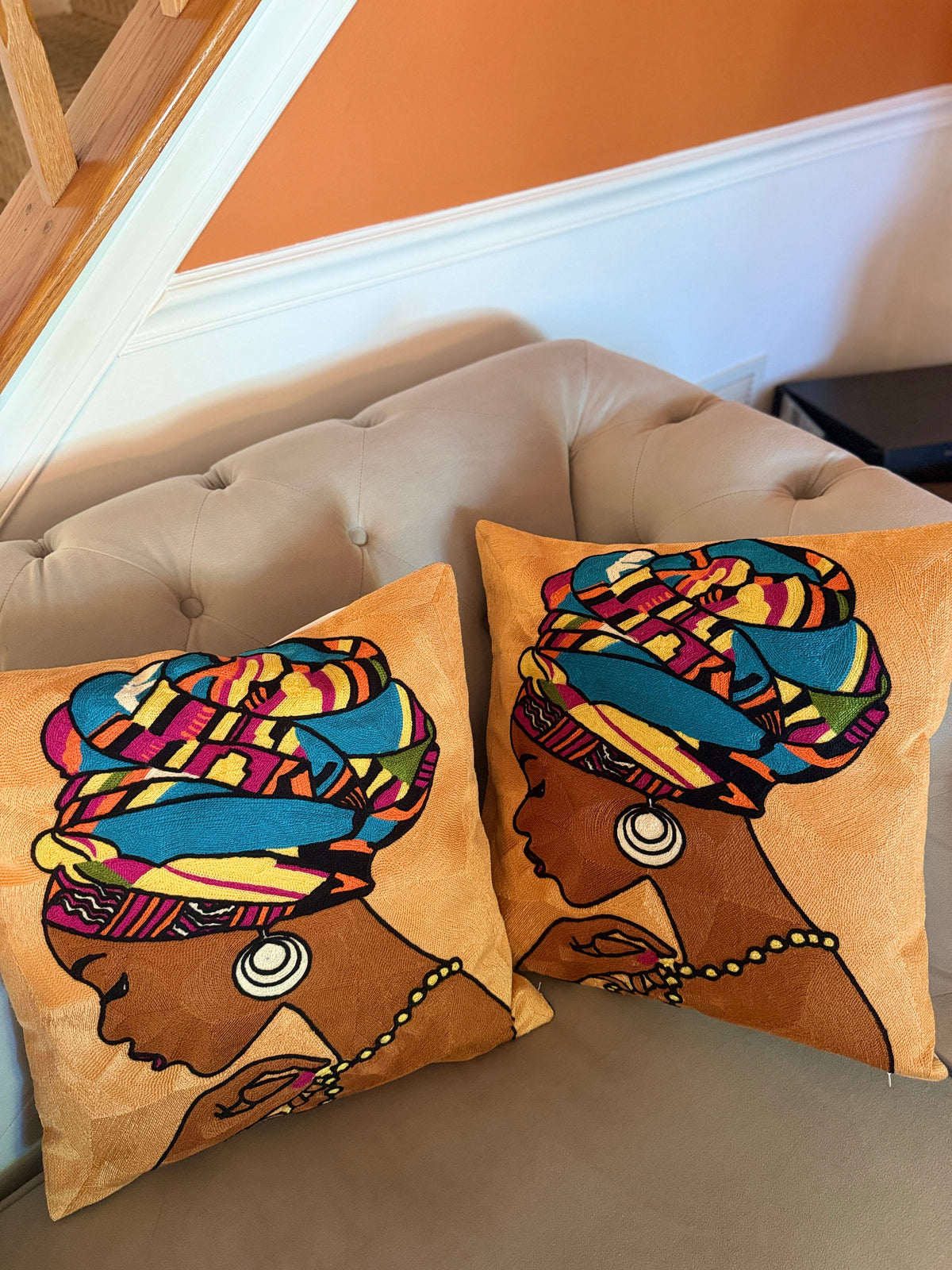 Embroidered Cushion Covers – Set of 2, Three Portrait Styles 17x17 inches.