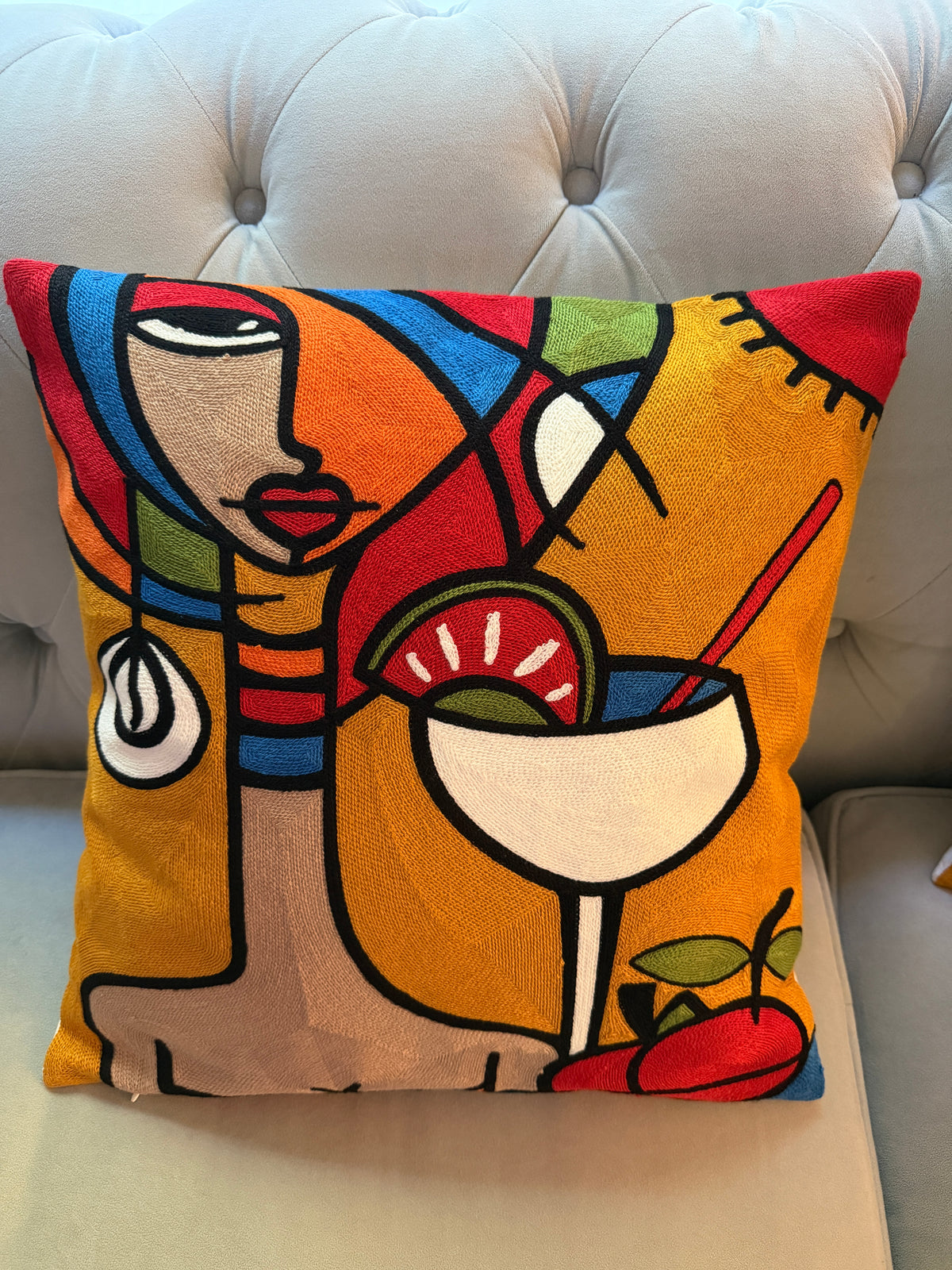Embroidered Cushion Covers – Set of 2, Three Portrait Styles 17x17 inches.