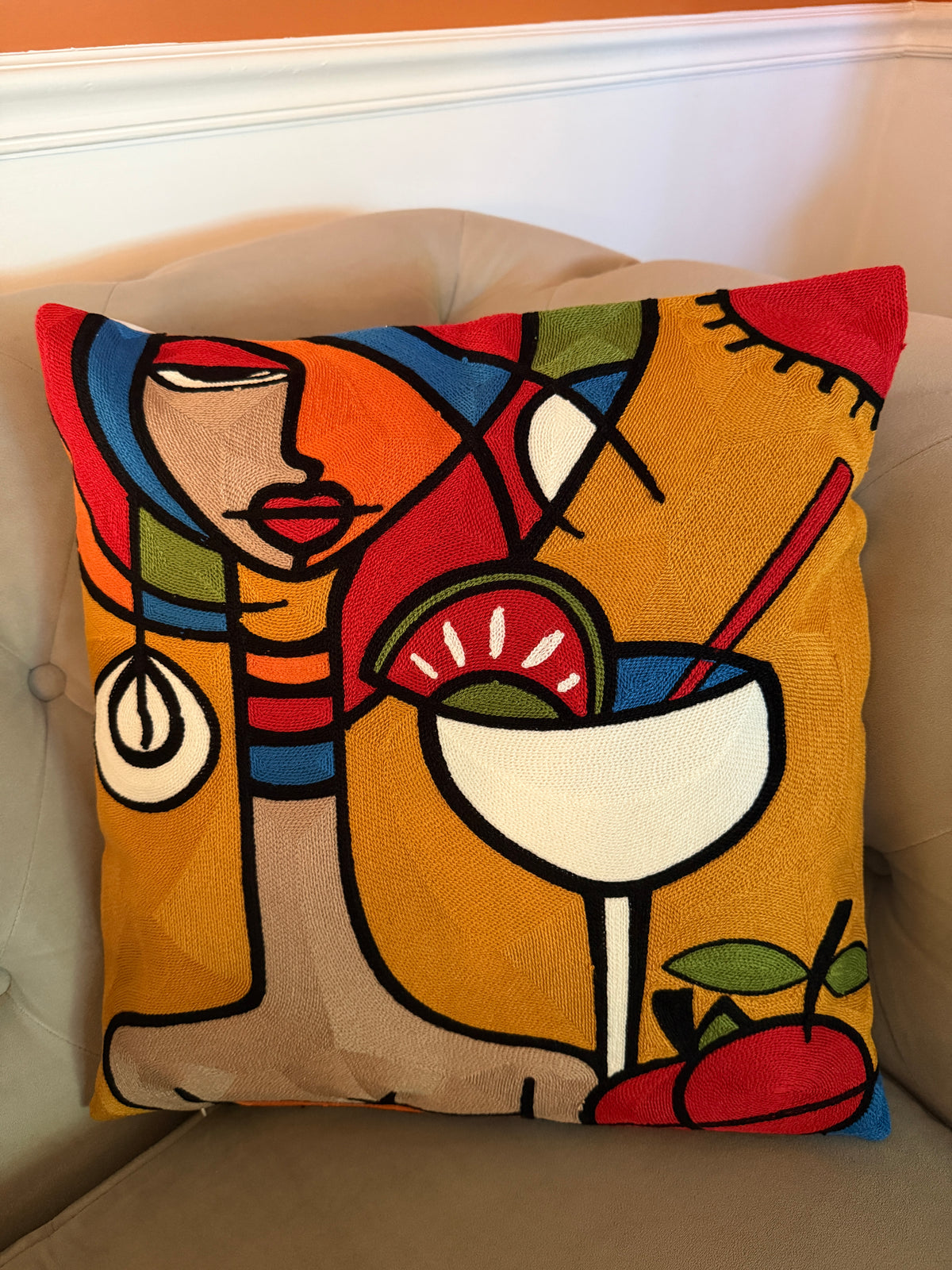 Embroidered Cushion Covers – Set of 2, Three Portrait Styles 17x17 inches.