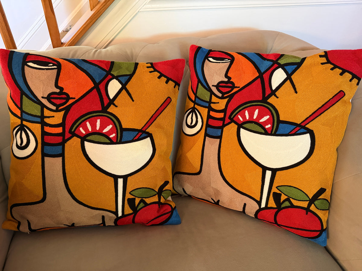 Embroidered Cushion Covers – Set of 2, Three Portrait Styles 17x17 inches.