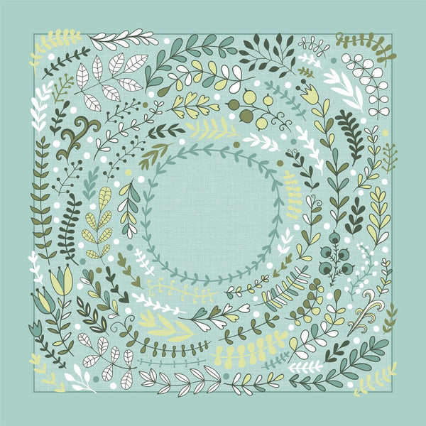 Table topper with tropical print in shades of green color. Size 40 inch Square
