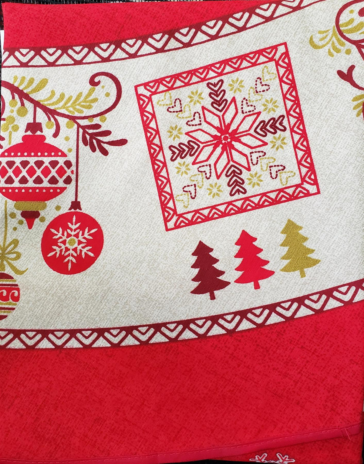 Mid-Century Christmas Tablecloth — Red, White & Gold