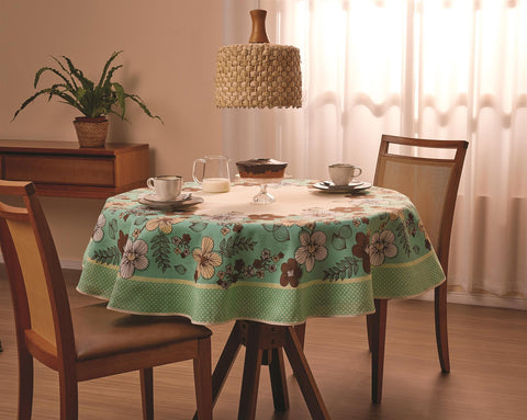 Holambra - Green with big Flowers 60 Inch Round Tablecloth