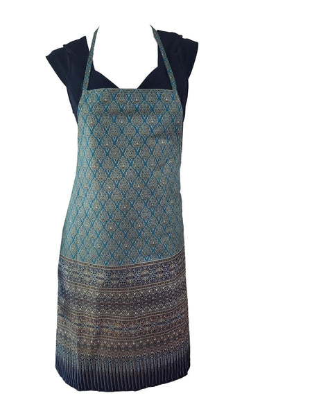 Apron Thai Benjarong Style Printed Design in Bright Colors with floral motif