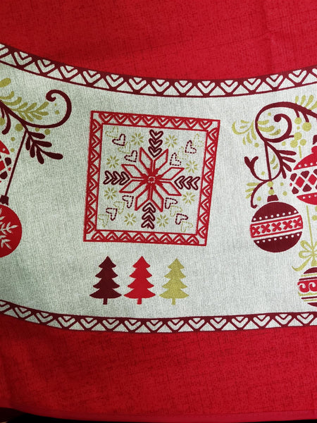Christmas Tablecloth- Mid Century style in Red, White and Gold classic colors. Print of this Holiday season