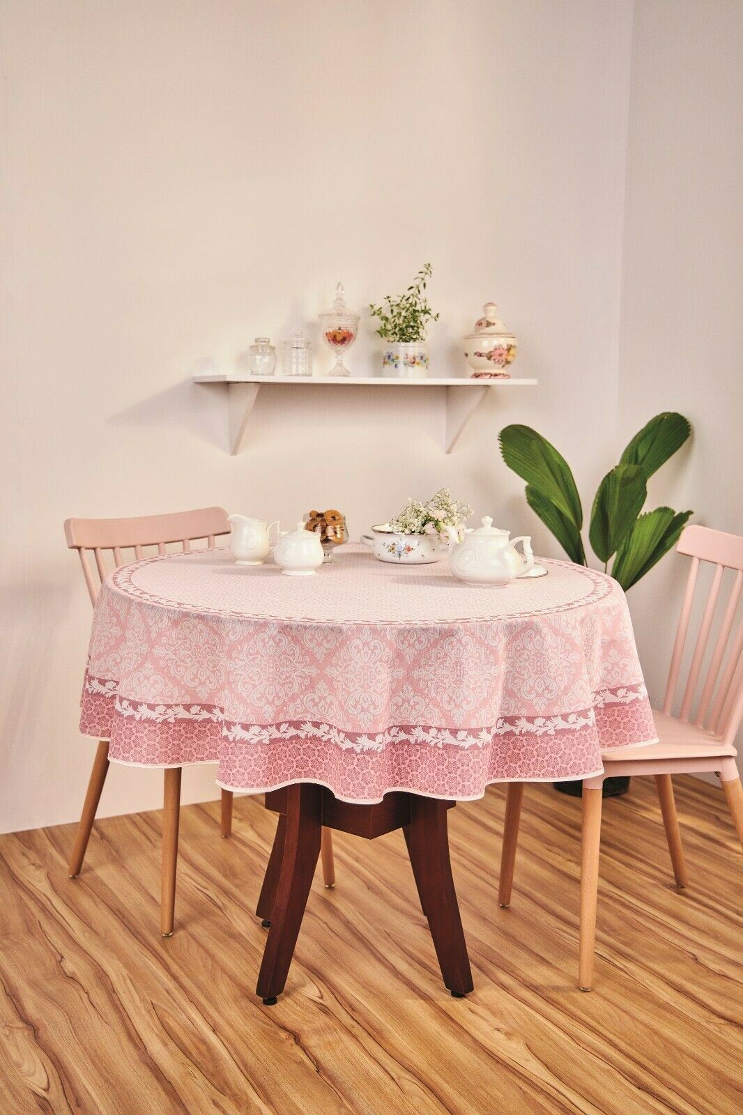Classic Printed Fabric Rectangle Tablecloth. It illustrates Small Geometric Design and arabesques.