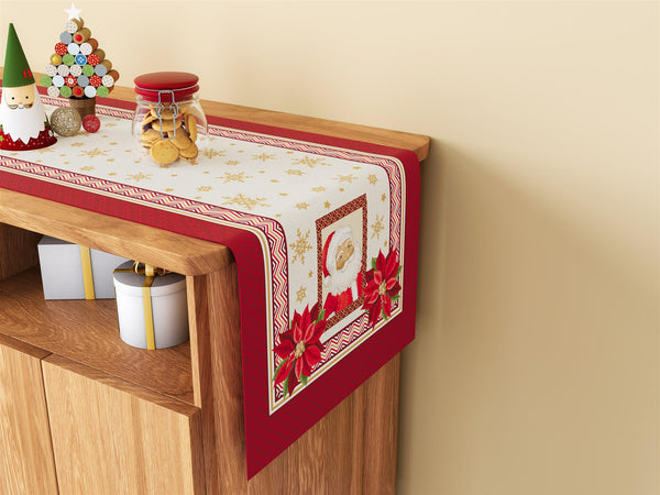 Christmas Runner with bright colors and cheerful Xmas elements. Size 14"x40"-small size