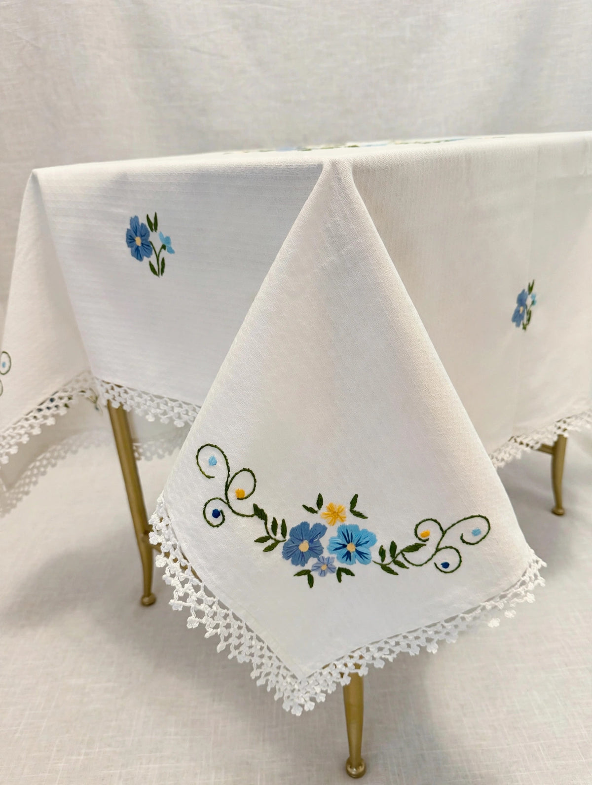 Handmade Embroidered Cotton Tablecloth – 45 Inch Square