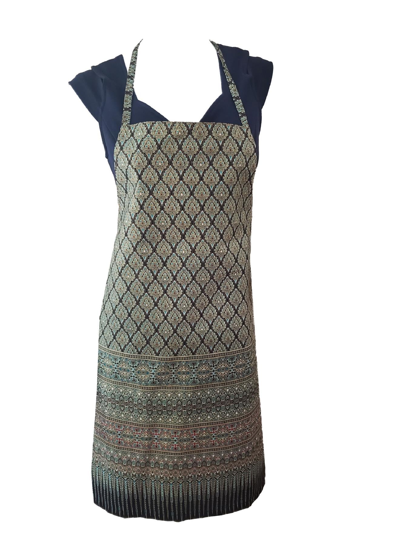 Apron Thai Benjarong Style Printed Design in Bright Colors with floral motif