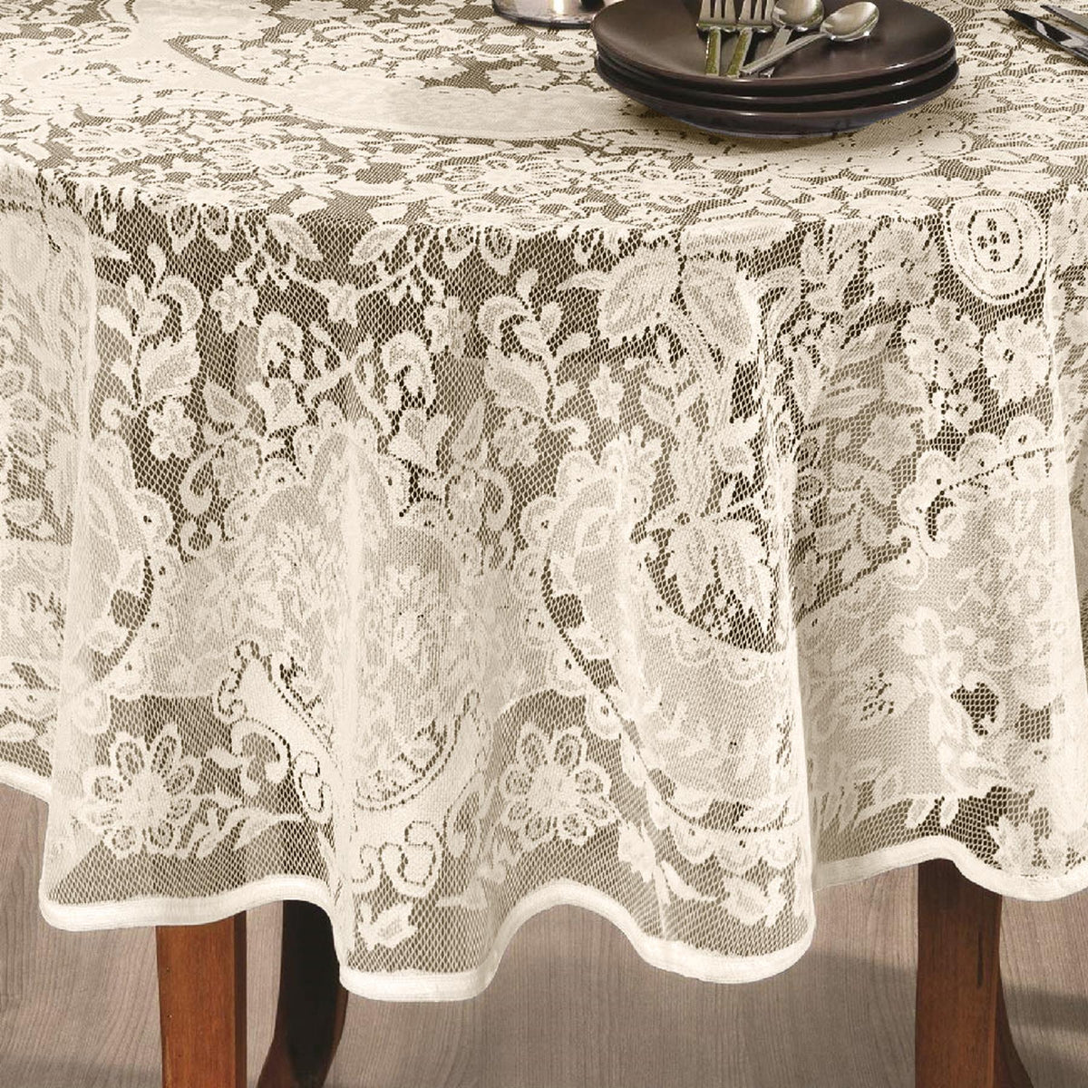 60-Inch Round Lace Tablecloth – Vintage Floral Design