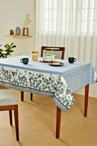 Tablecloth printed- Blue and White w/ oriental flowers Rectangle 55 x 83 inches]
