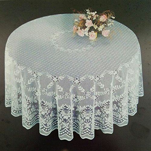 White Floral Lace Round Tablecloth, 90"