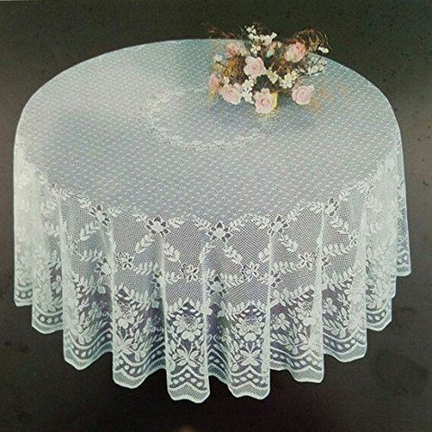 Fine White Lace Tablecloth in 90" Round. Floral Design. Perfect for Wedding reception and party (90 inches)