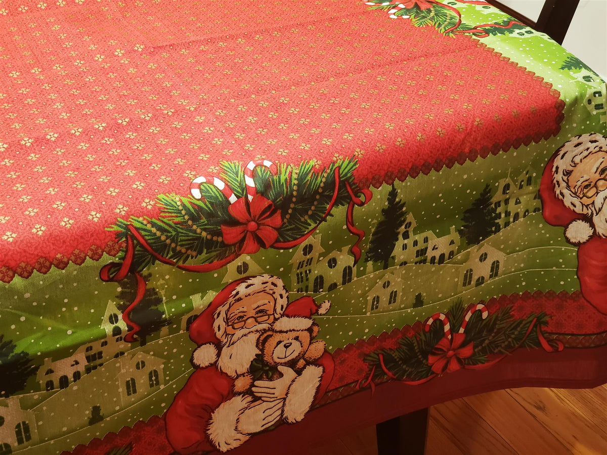 Christmas Holiday Tablecloth is Printed with All The Christmas Magic and its Charms, Bringing The Beloved Santa Claus, Christmas Village Theme