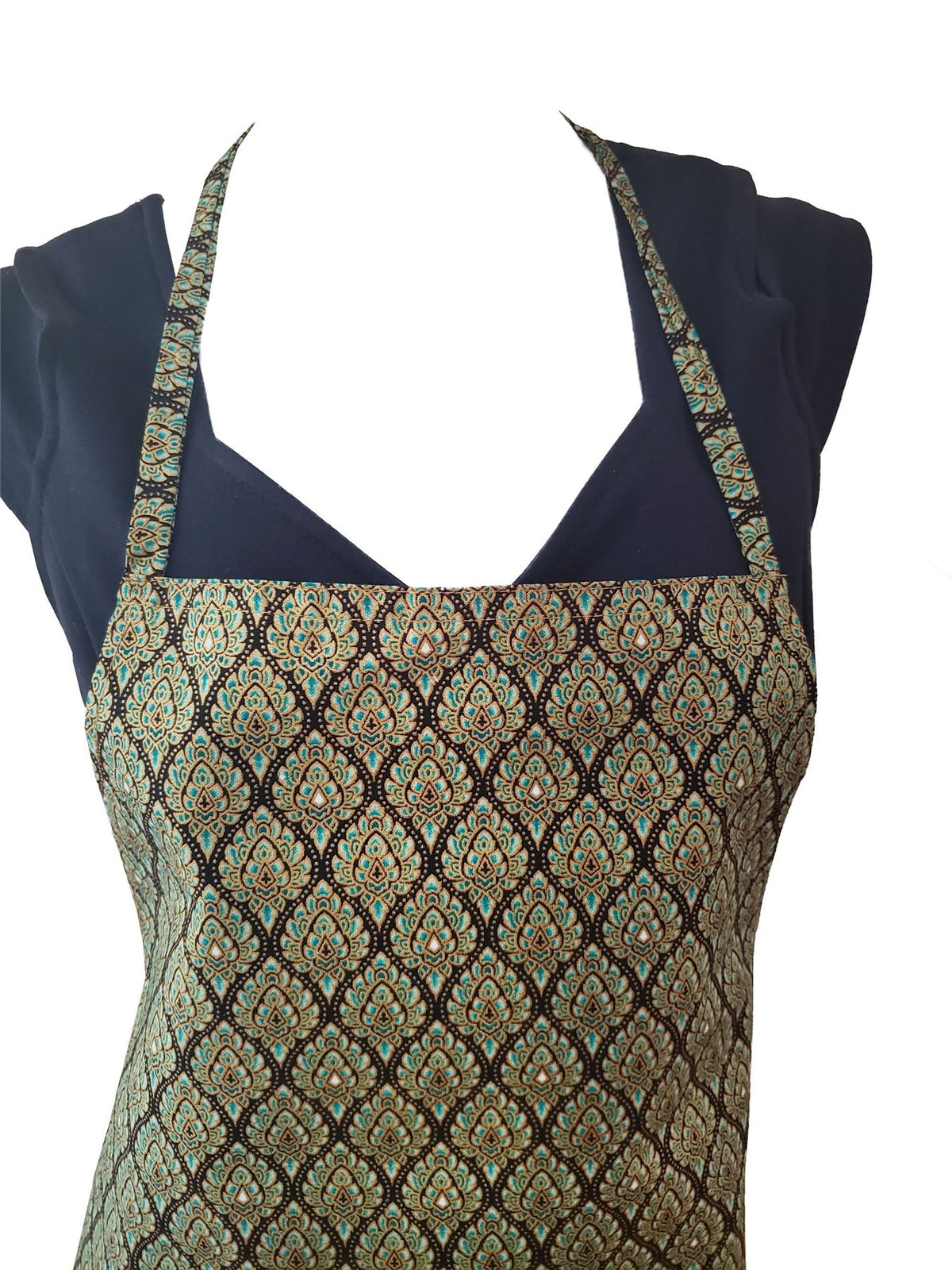 Apron Thai Benjarong Style Printed Design in Bright Colors with floral motif